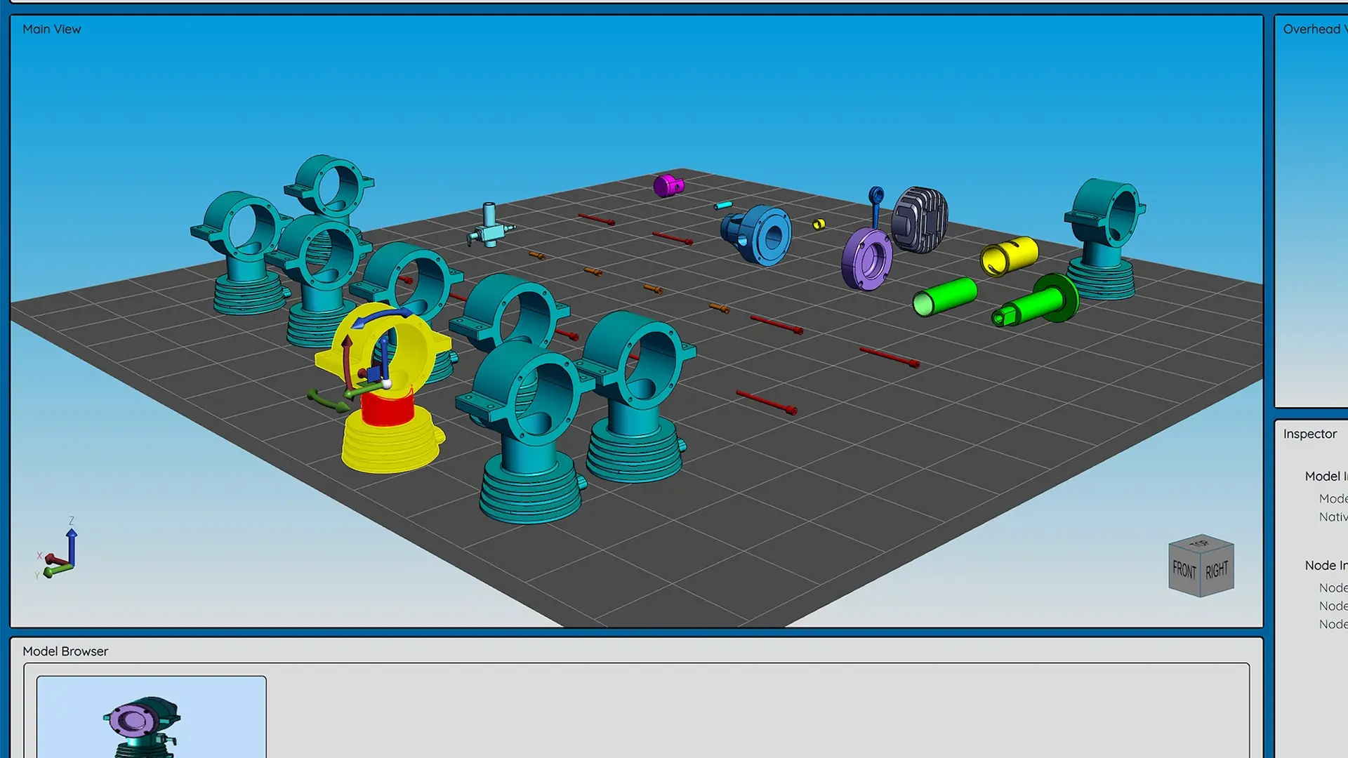 Separated view of CAD components in additive manufacturing 3D demo