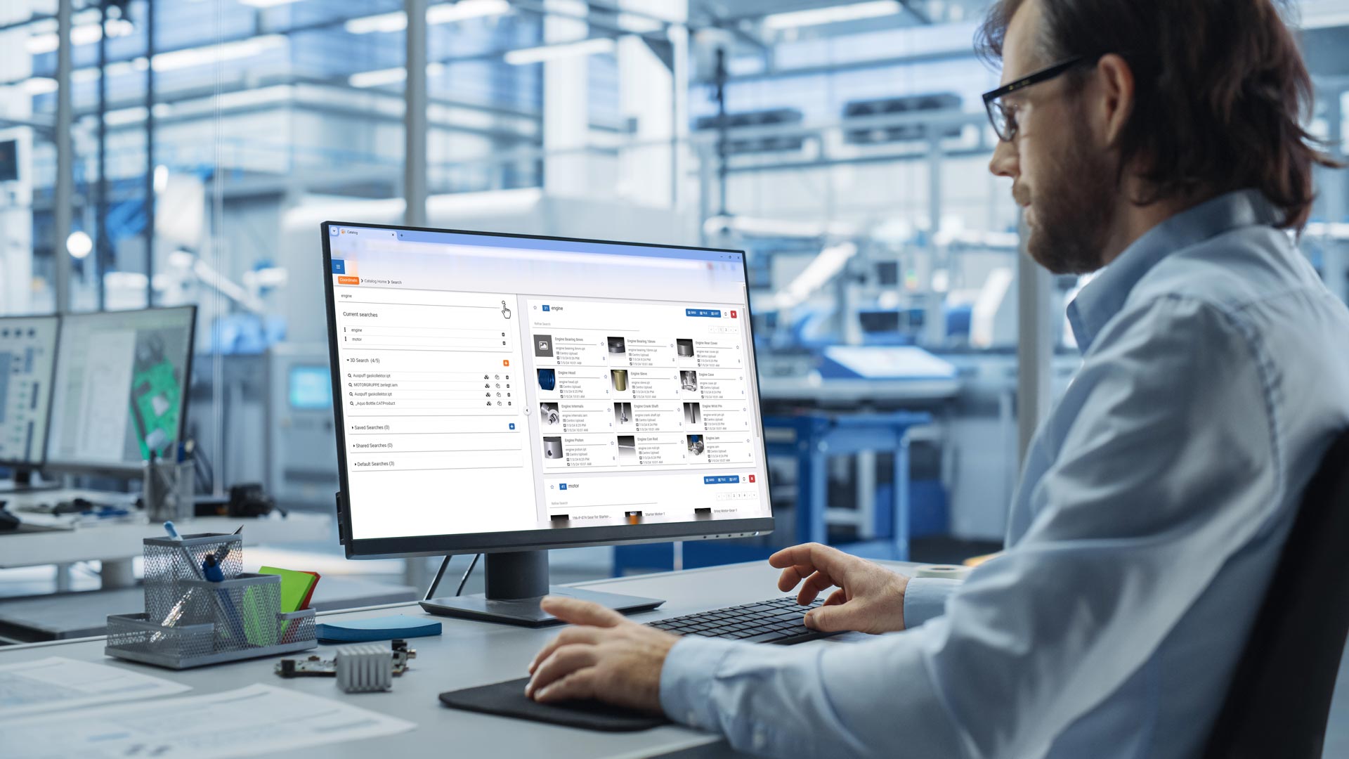 An engineer uses SpinFire Manage for its search features and smart 3D search capabilities.