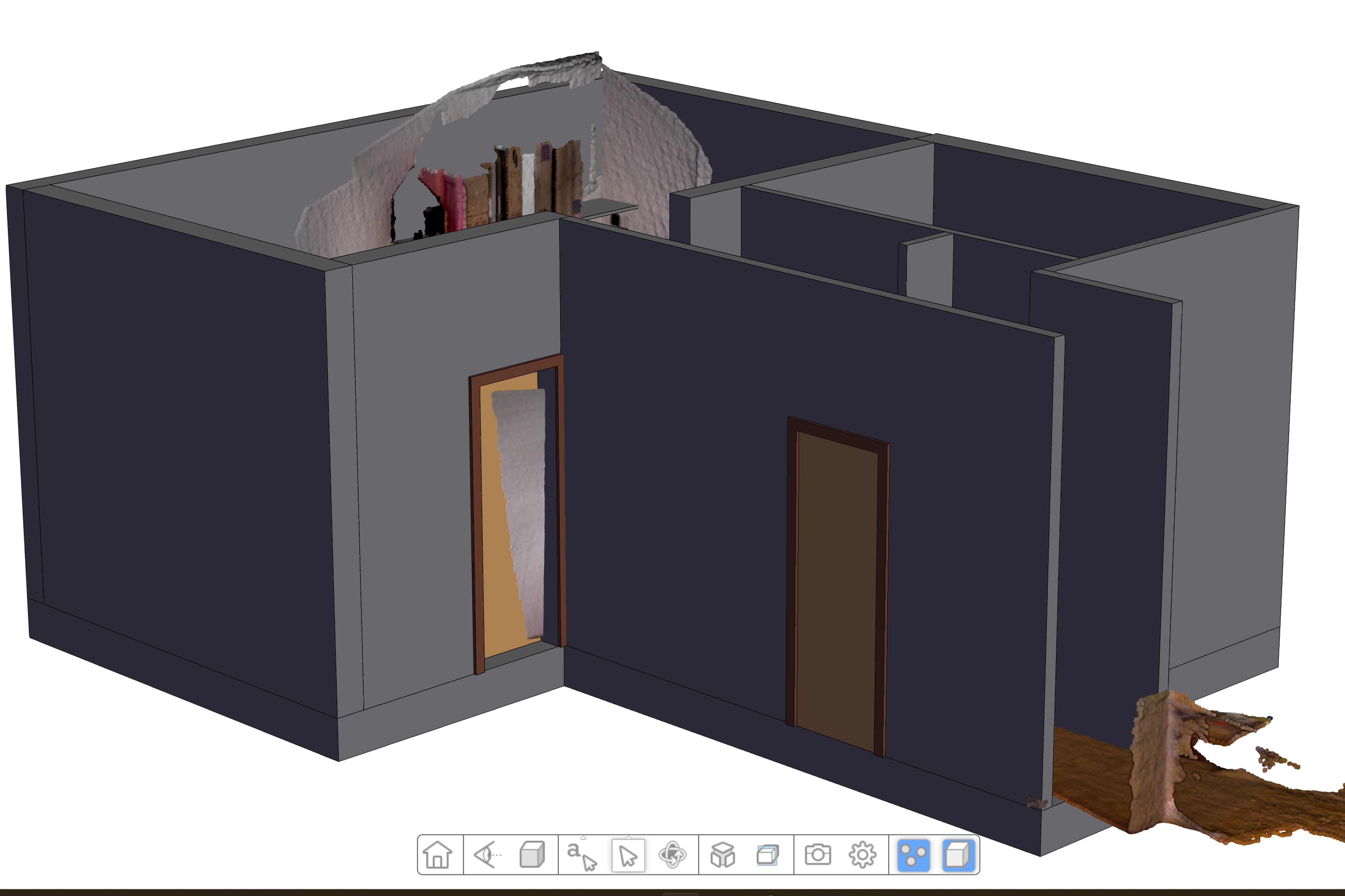 A 3D model of an office exterior with point cloud functionality