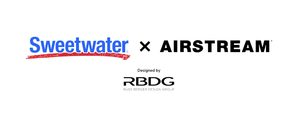 Logos of Sweetwater and Airstream with "x" in between, above "Designed by R-BDC" in smaller text.