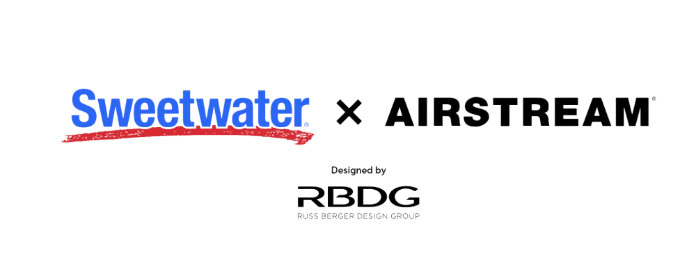 Logos of Sweetwater and Airstream with "x" in between, above "Designed by R-BDC" in smaller text.