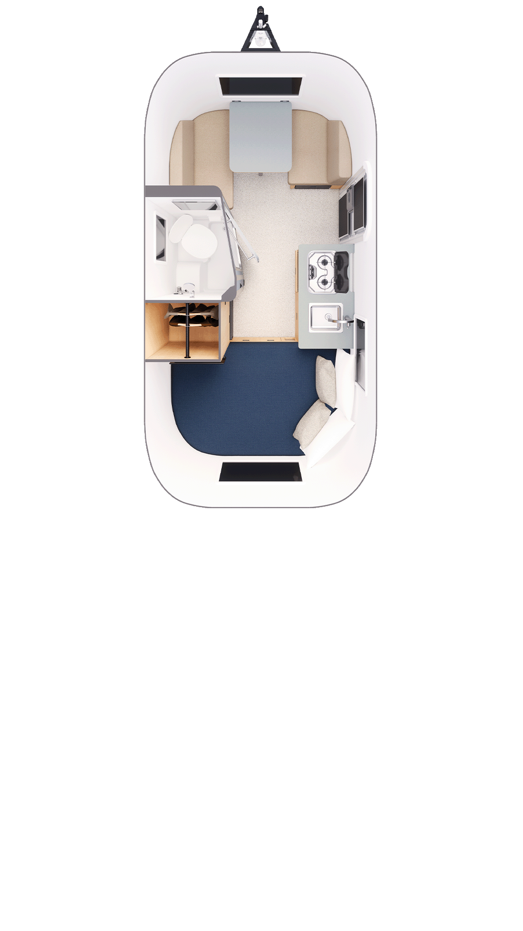 2027 Airstream World Traveler 17RB floor plan diagram — Rear Bedroom, sleeps 4