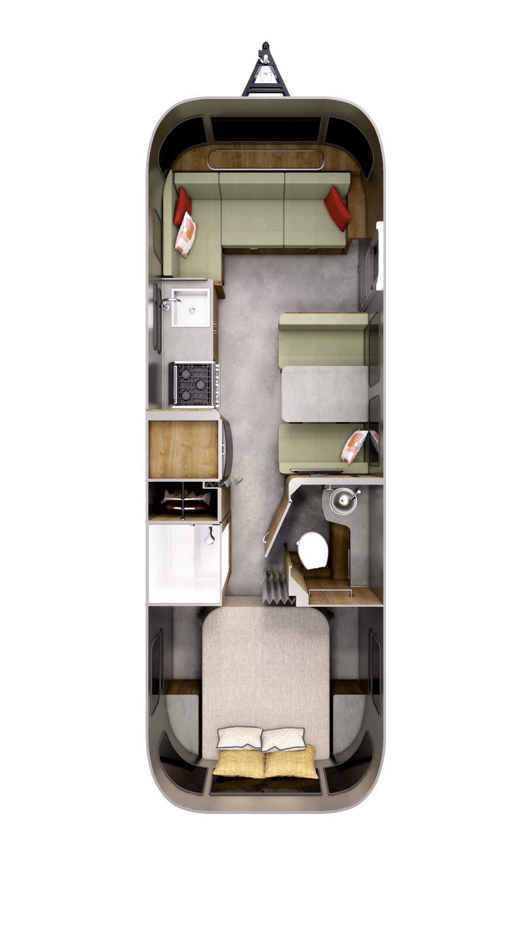 2027 Airstream Flying Cloud 28RB floor plan diagram — Rear Bedroom, sleeps 6