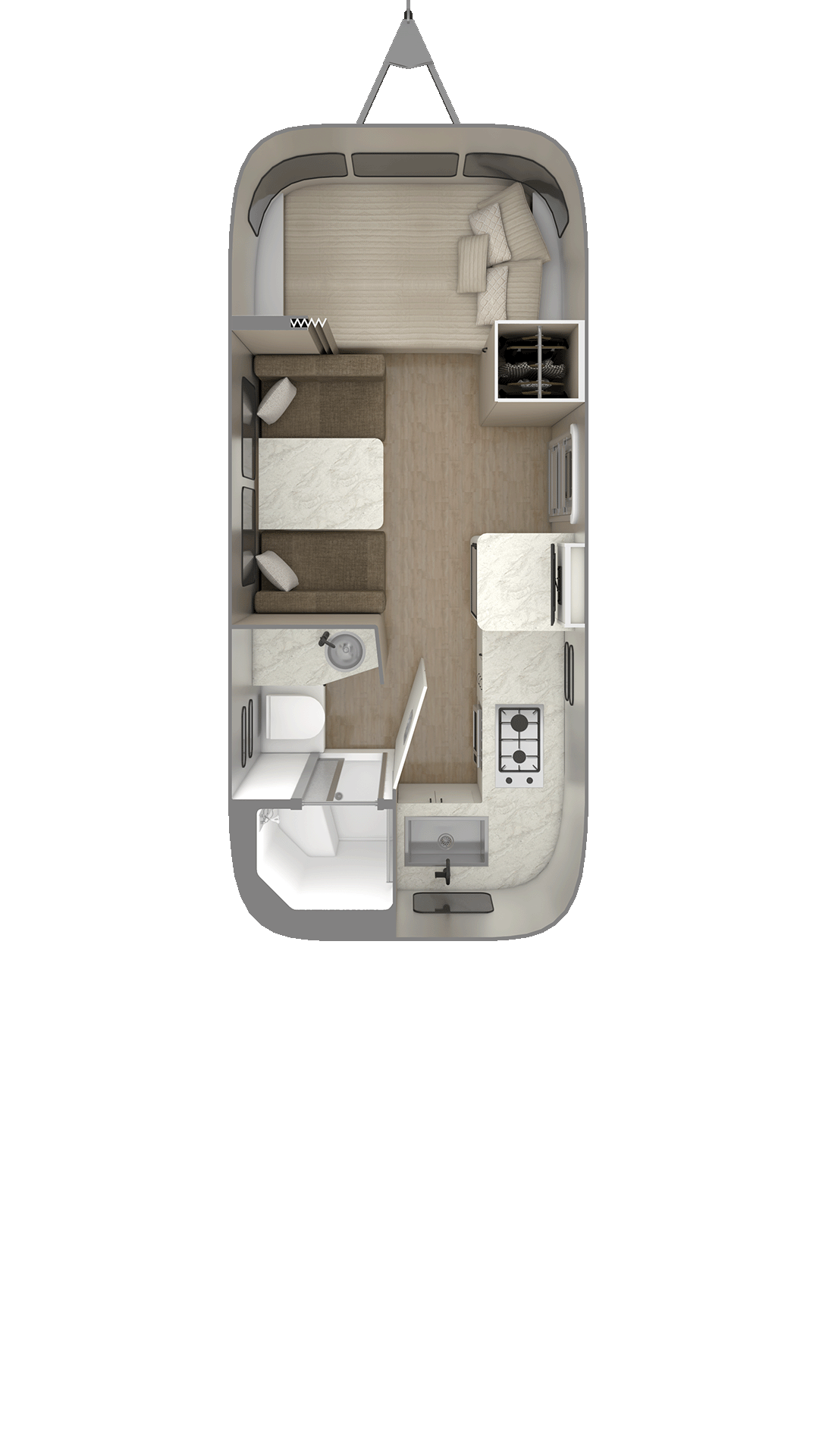2027 Airstream Caravel 20FB floor plan diagram — Front Bedroom, sleeps 4