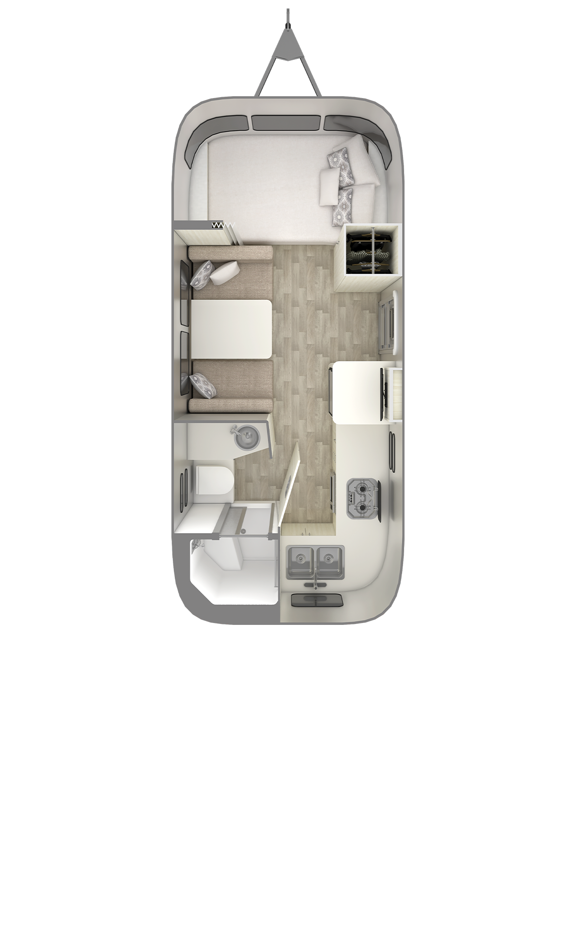 2027 Airstream Bambi 20FB floor plan diagram — Front Bedroom, sleeps 4