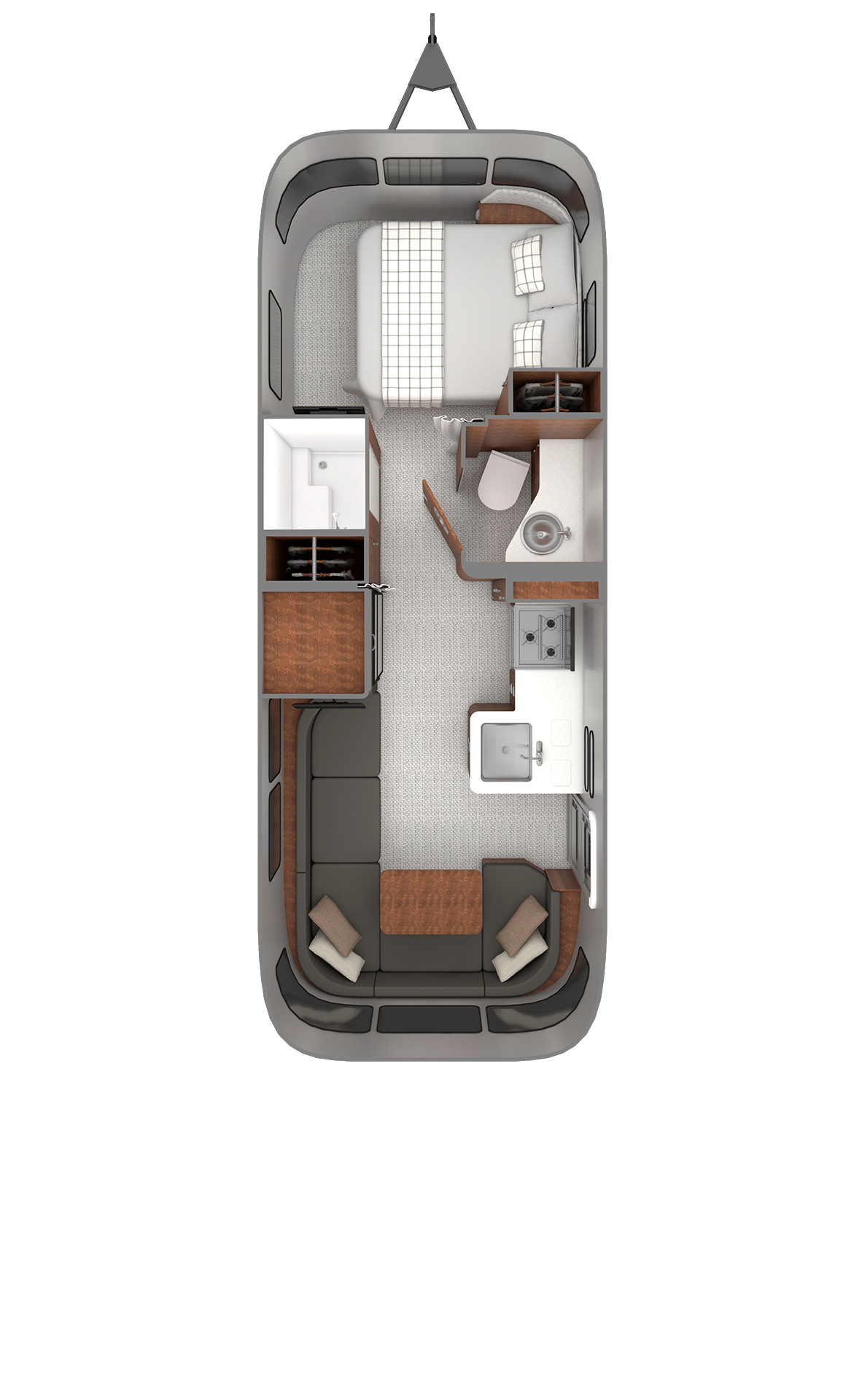 2027 Airstream Globetrotter 25FB floor plan diagram — Front Bedroom, sleeps 6