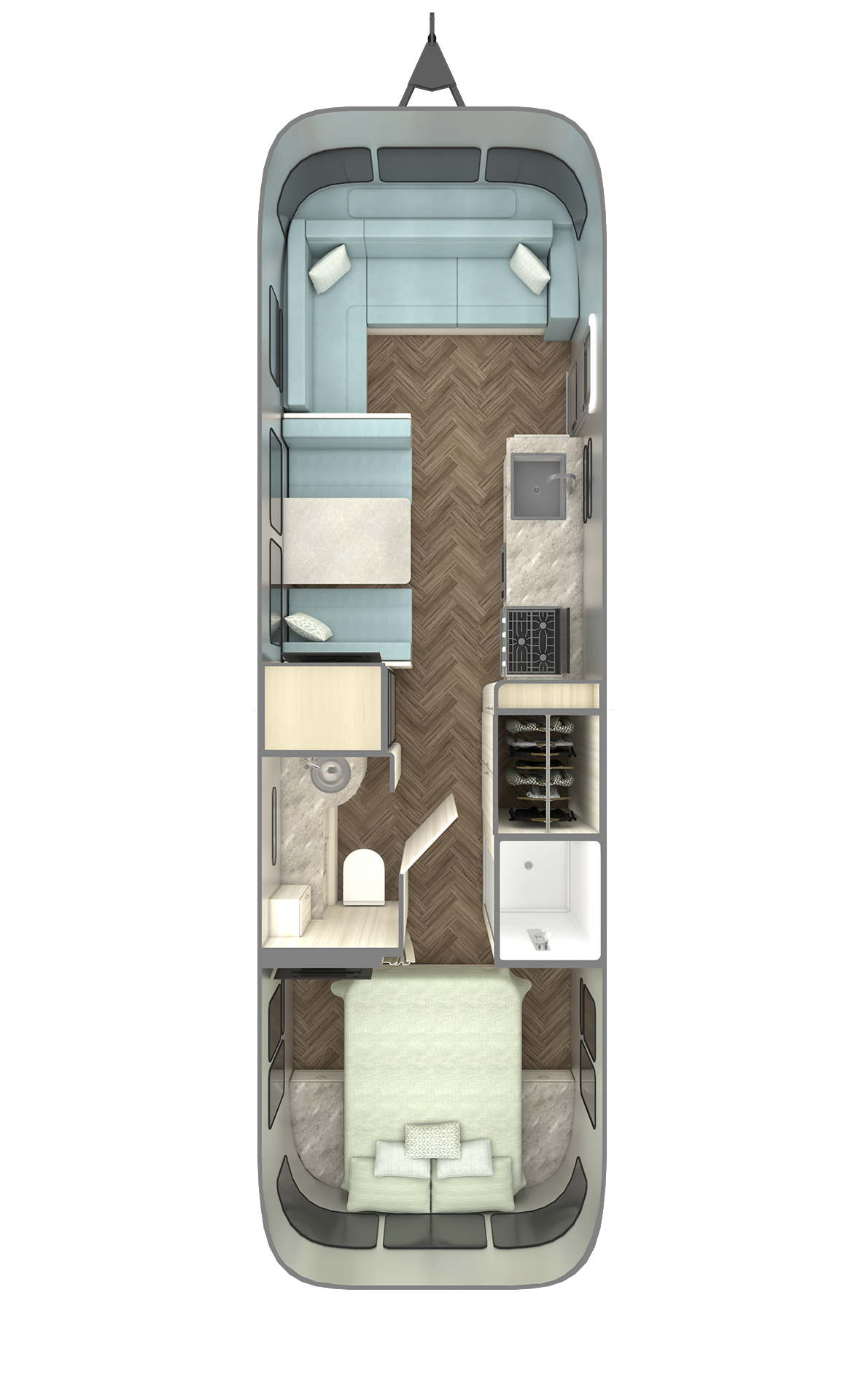 2027 Airstream International 30RB floor plan diagram — Rear Bedroom, sleeps 6
