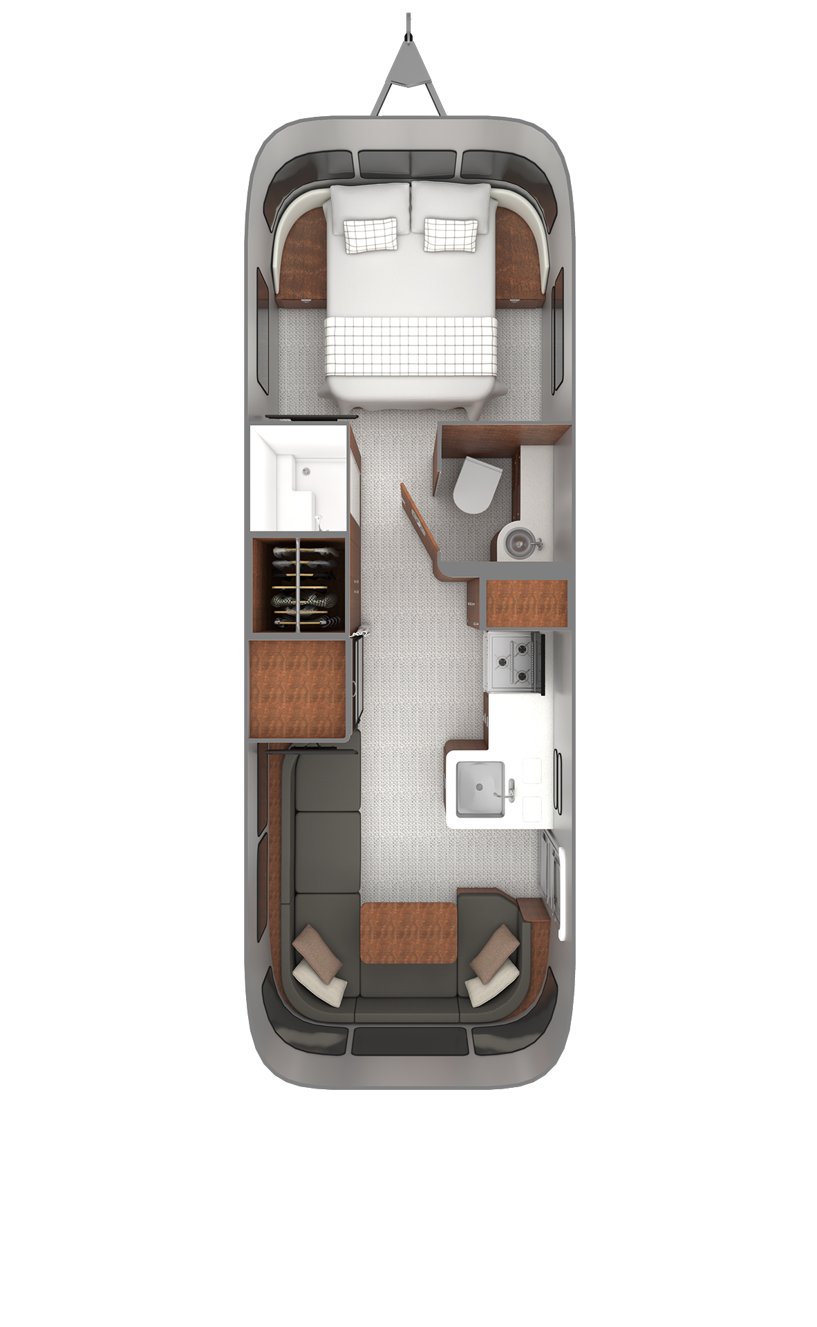 2027 Airstream Globetrotter 27FB floor plan diagram — Front Bedroom, sleeps 6