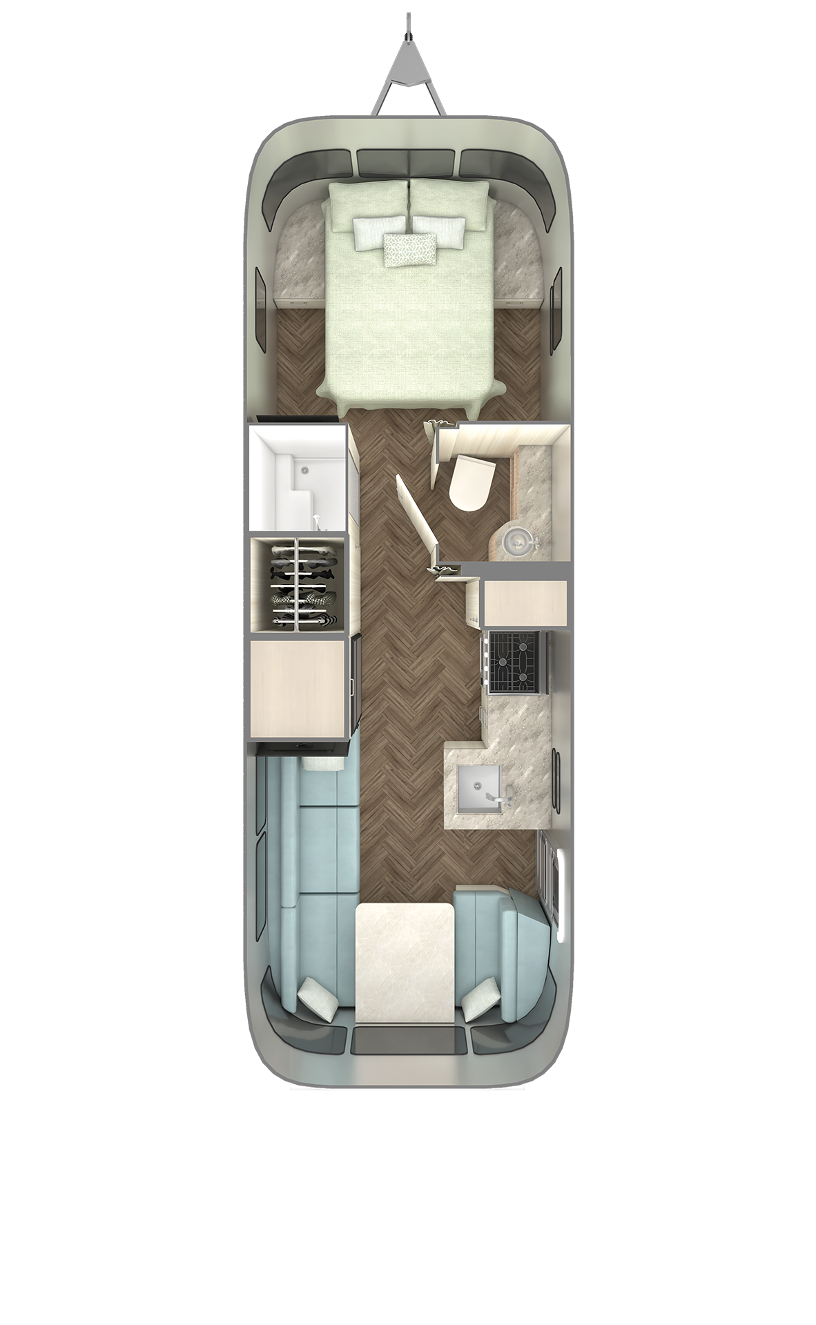 2027 Airstream International 27FB floor plan diagram — Front Bedroom, sleeps 6