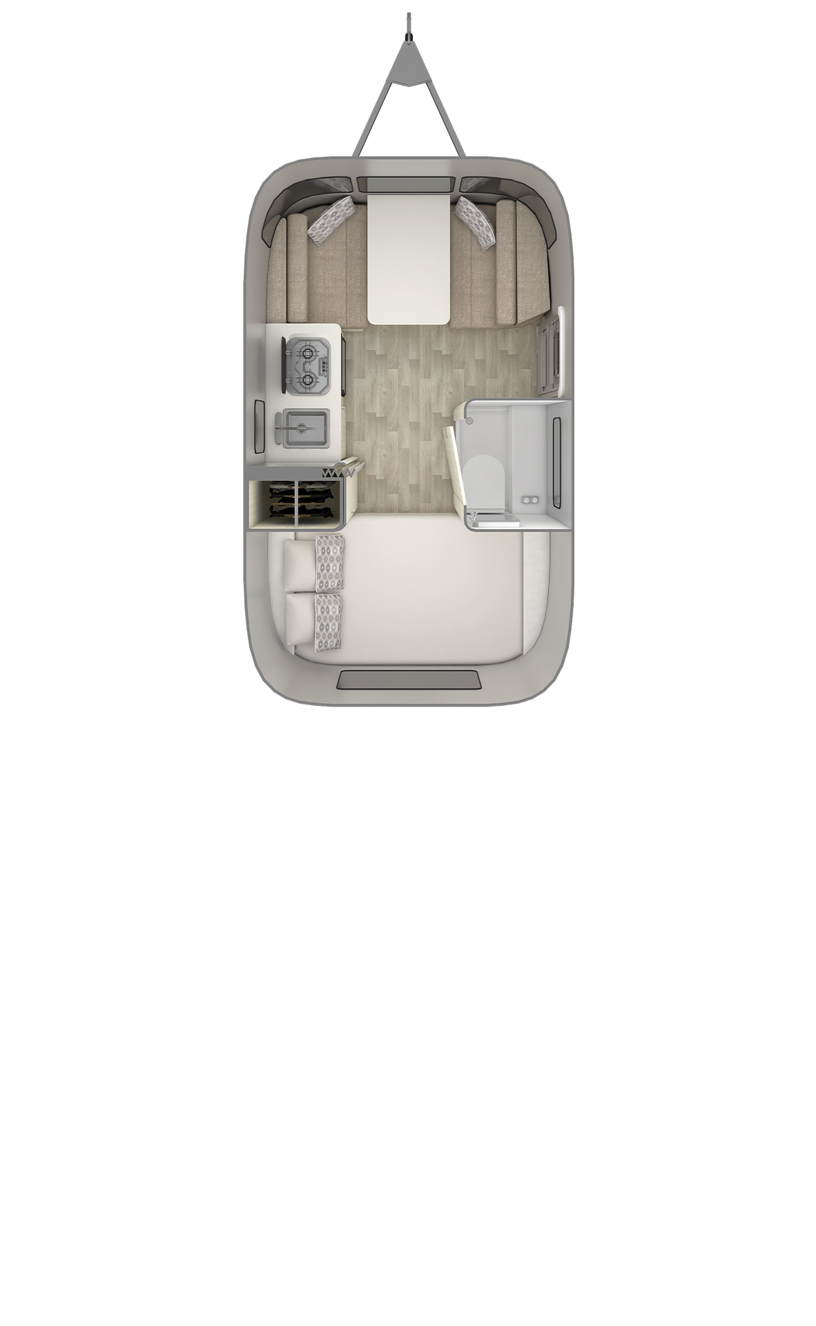 2027 Airstream Bambi 16RB floor plan diagram — Rear Bedroom, sleeps 4