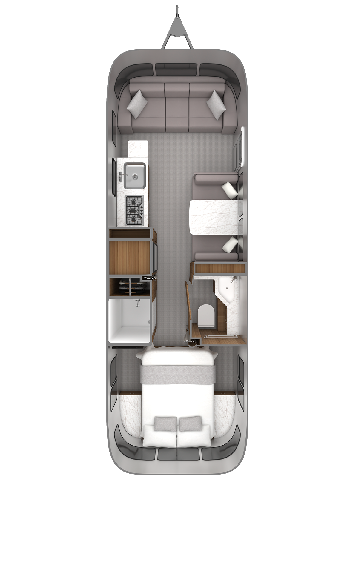 2027 Airstream Classic 28RB floor plan diagram — Rear Bedroom, sleeps 5