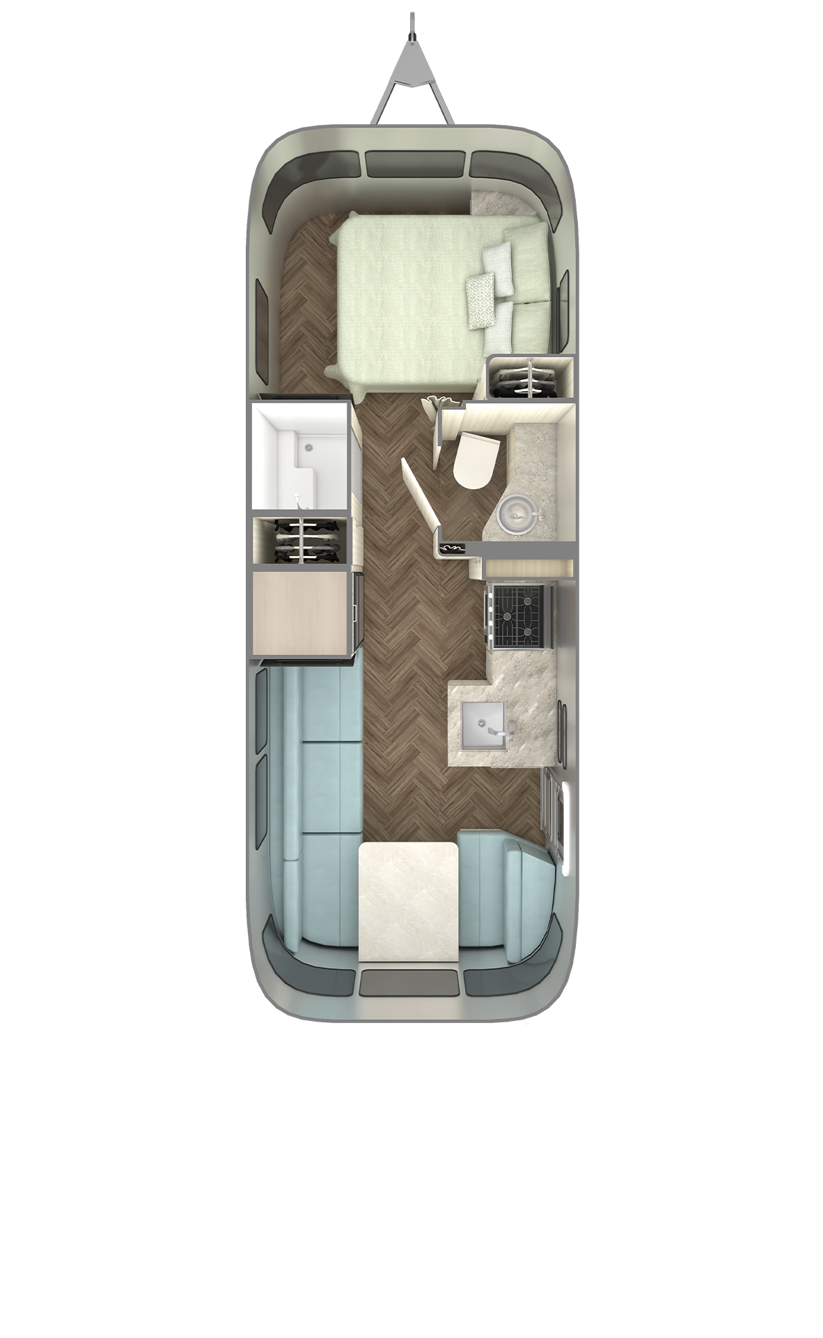 2027 Airstream International 25FB floor plan diagram — Front Bedroom, sleeps 6