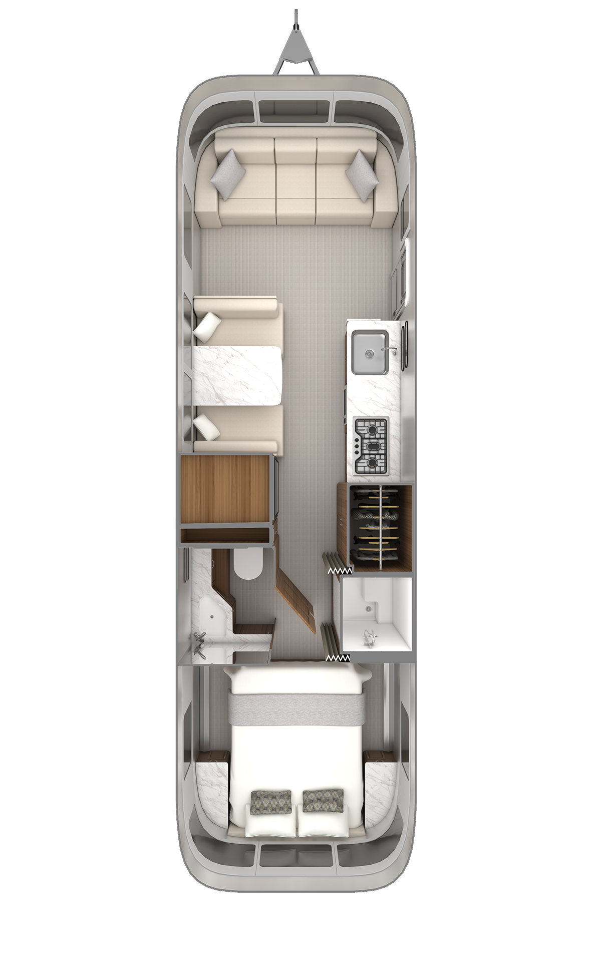 2027 Airstream Classic 30RB floor plan diagram — Rear Bedroom, sleeps 5