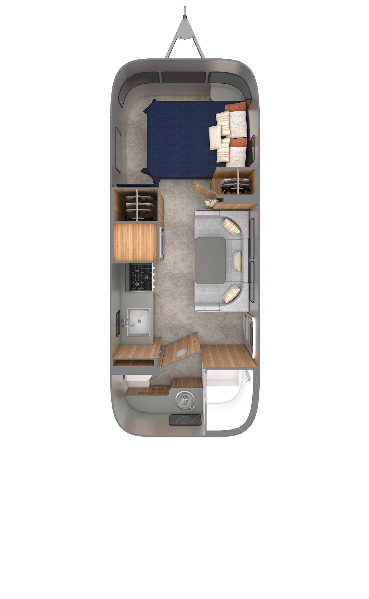 2027 Airstream Trade Wind 23FB floor plan diagram — Front Bedroom, sleeps 4