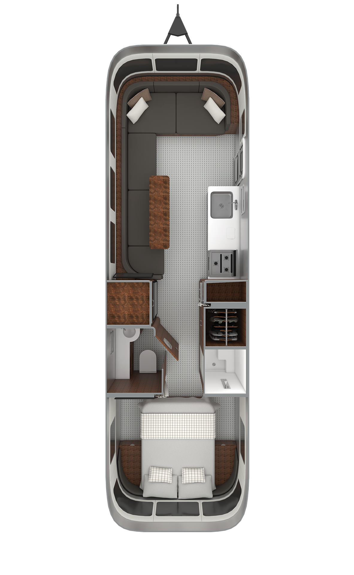 2027 Airstream Globetrotter 30RB floor plan diagram — Rear Bedroom, sleeps 6