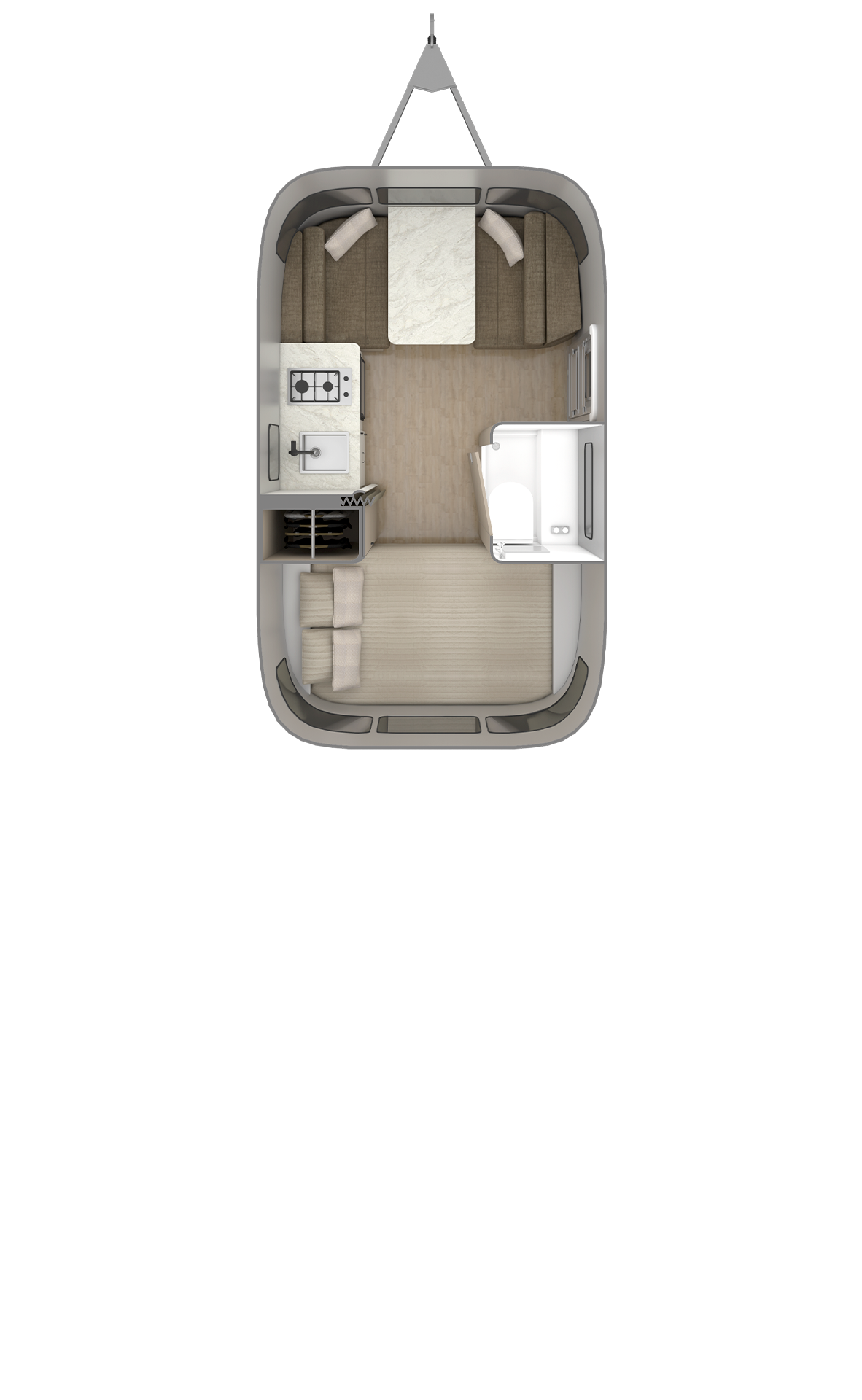 2027 Airstream Caravel 16RB floor plan diagram — Rear Bedroom, sleeps 4