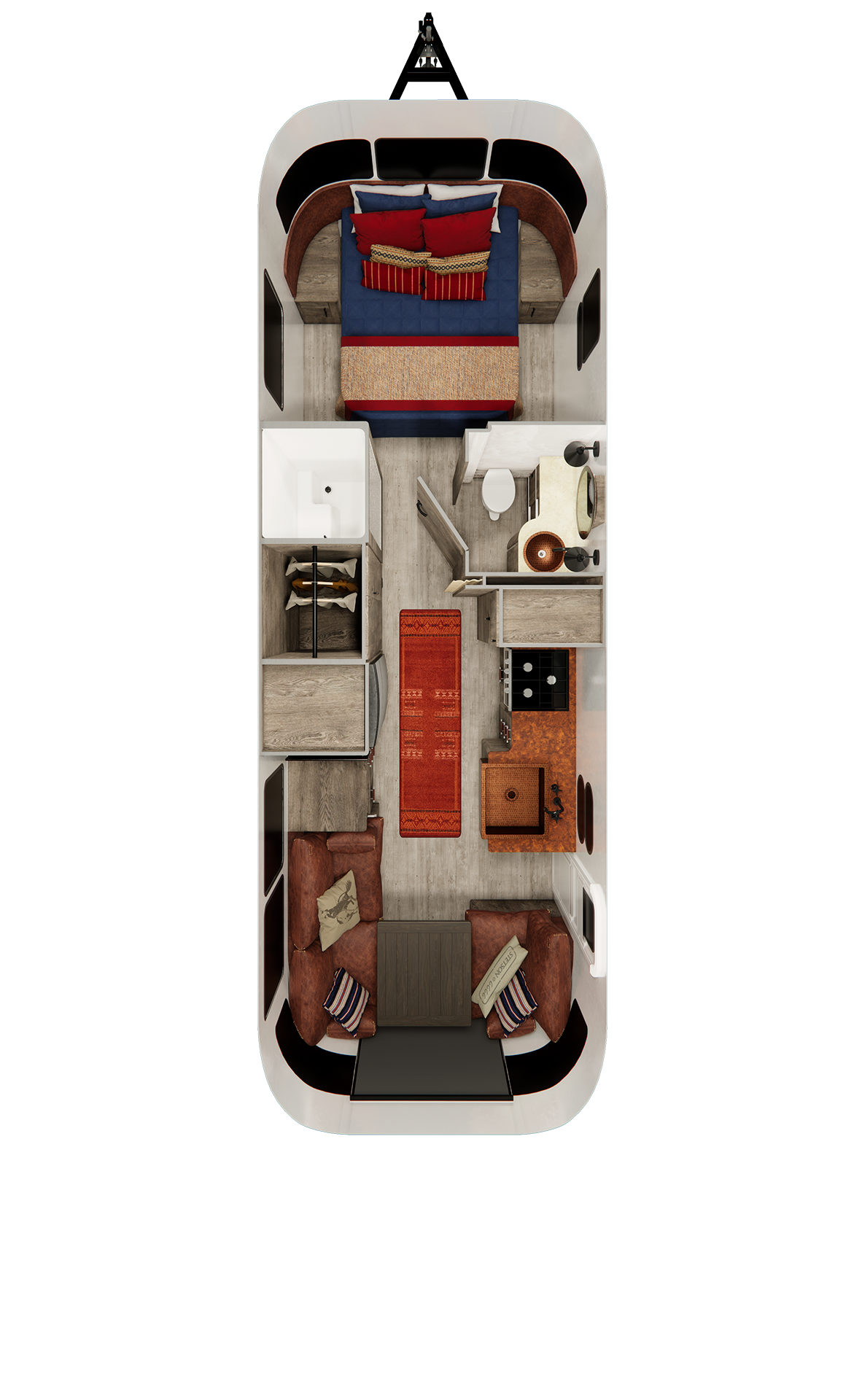 2027 Airstream Stetson+6666 Special Edition 27FB floor plan diagram — Front Bedroom, sleeps 4