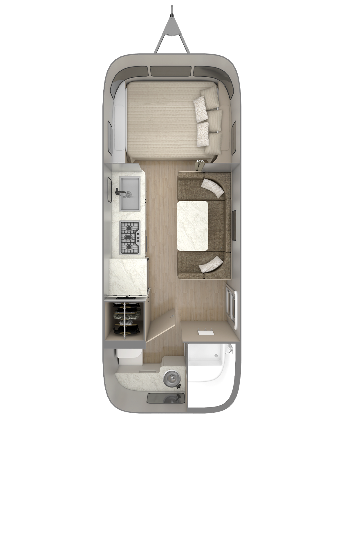2027 Airstream Caravel 22FB floor plan diagram — Front Bedroom, sleeps 4