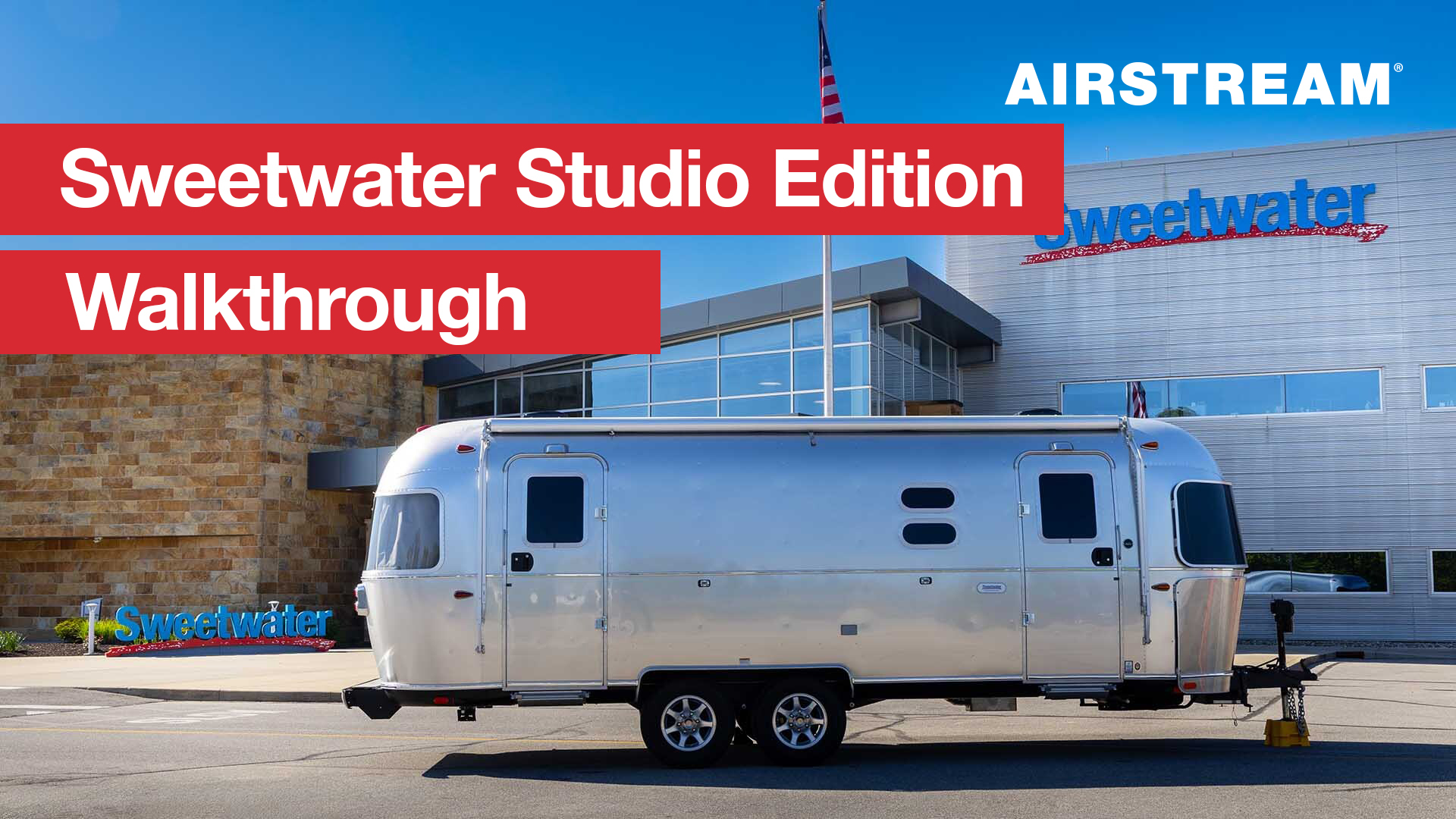 The Airstream Sweetwater Studio Edition parked outside Sweetwater's world headquarters in Fort Wayne, Indiana
