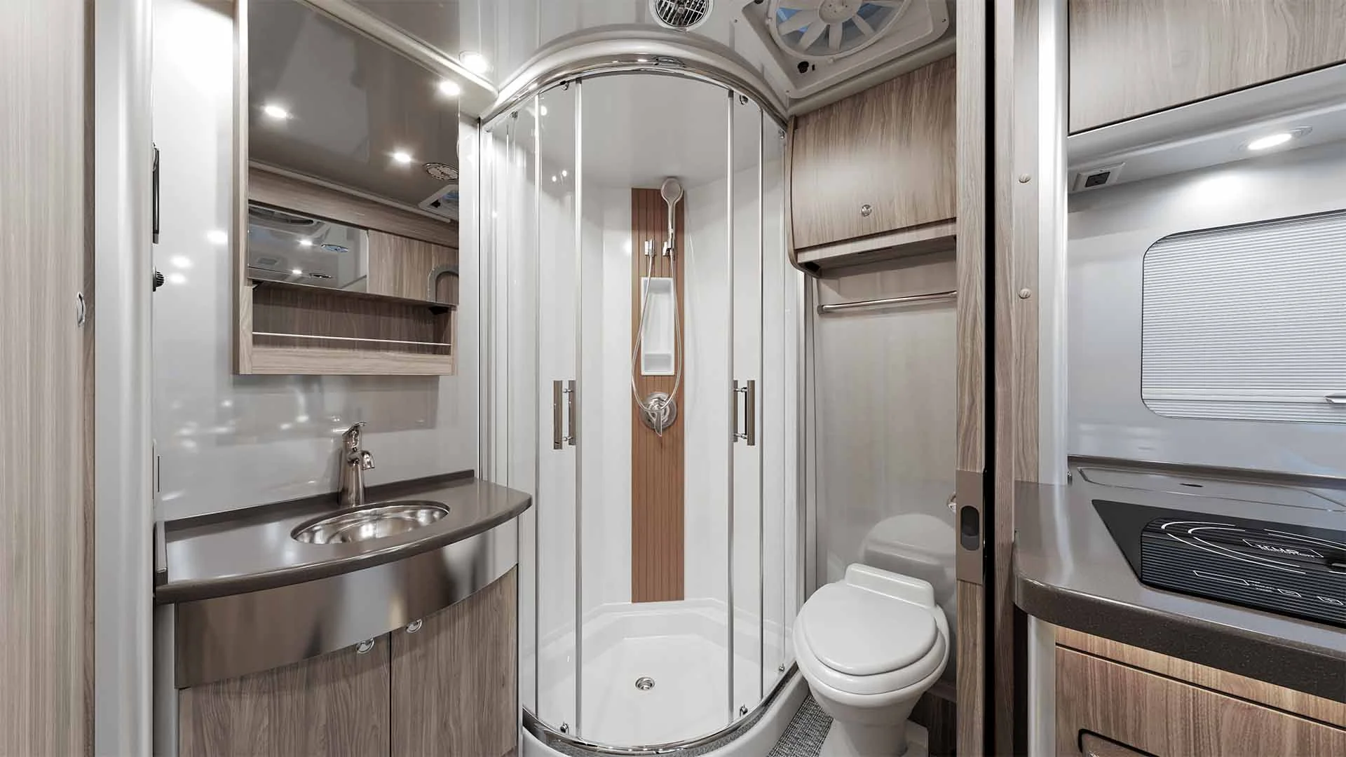 Residential-style, three-piece bathroom