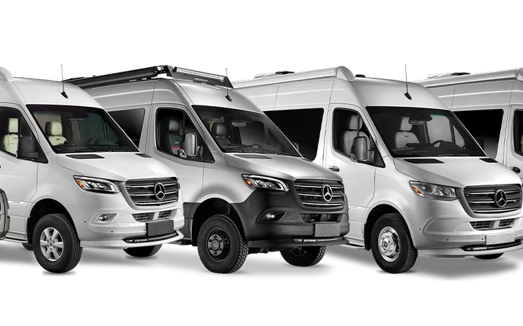Lineup of six vans in various colors and models, parked side by side on a white background.