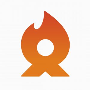 Orange flame-shaped logo with a central circle and a base resembling a stylized letter "A."
