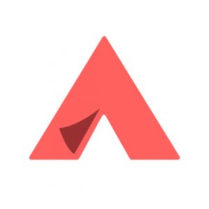Red triangular logo resembling an abstract letter A with a folded tip.