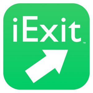 Green square logo with the text "iExit" and a white diagonal upward arrow.