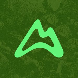 A stylized green mountain shape on a textured dark green background.