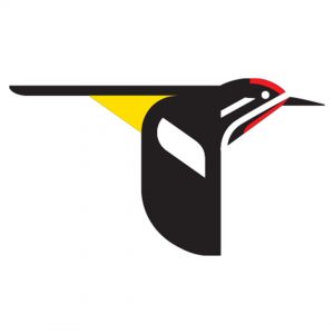 Stylized bird logo with black, red, yellow, and white colors, featuring a long horizontal tail and simple geometric design.