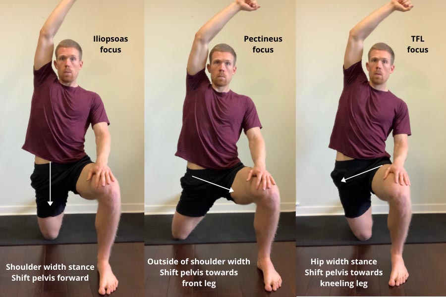 man performing kneeling hip flexor stretch modifications