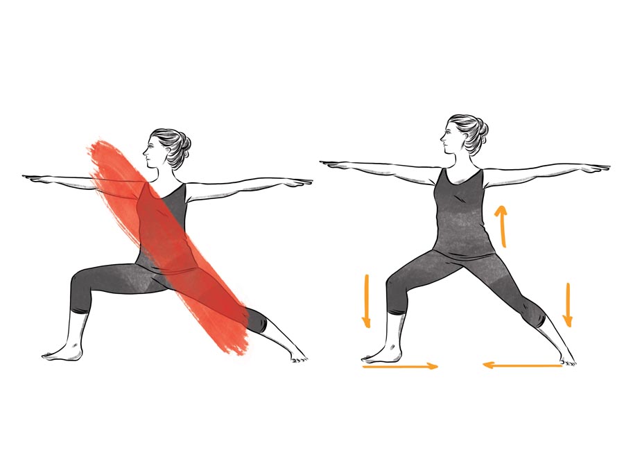 illustration of shortened yoga stance in warrior pose