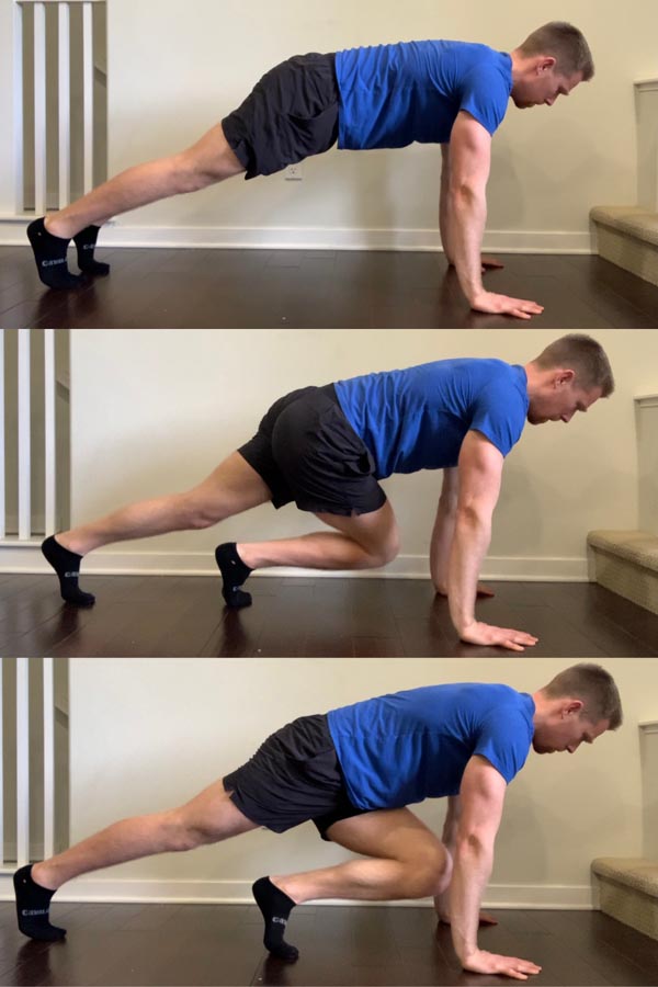 null man performing crossover mountain climber exercise