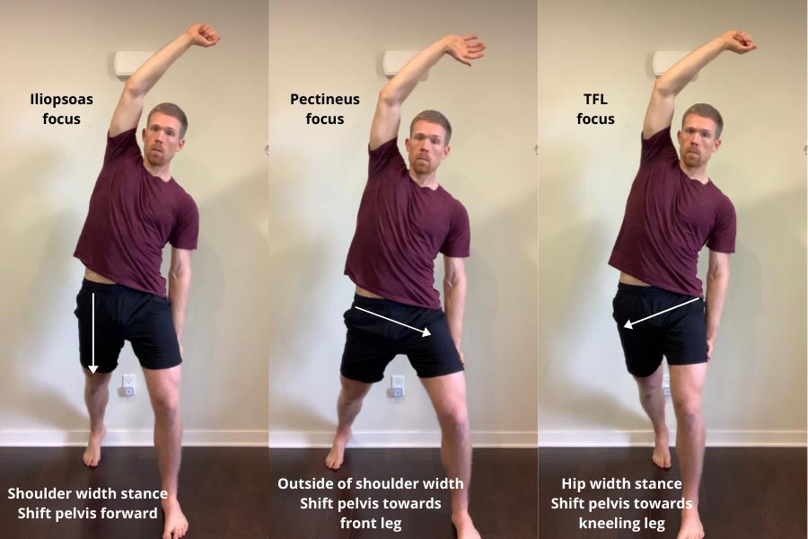 man performing standing hip flexor stretch modifications