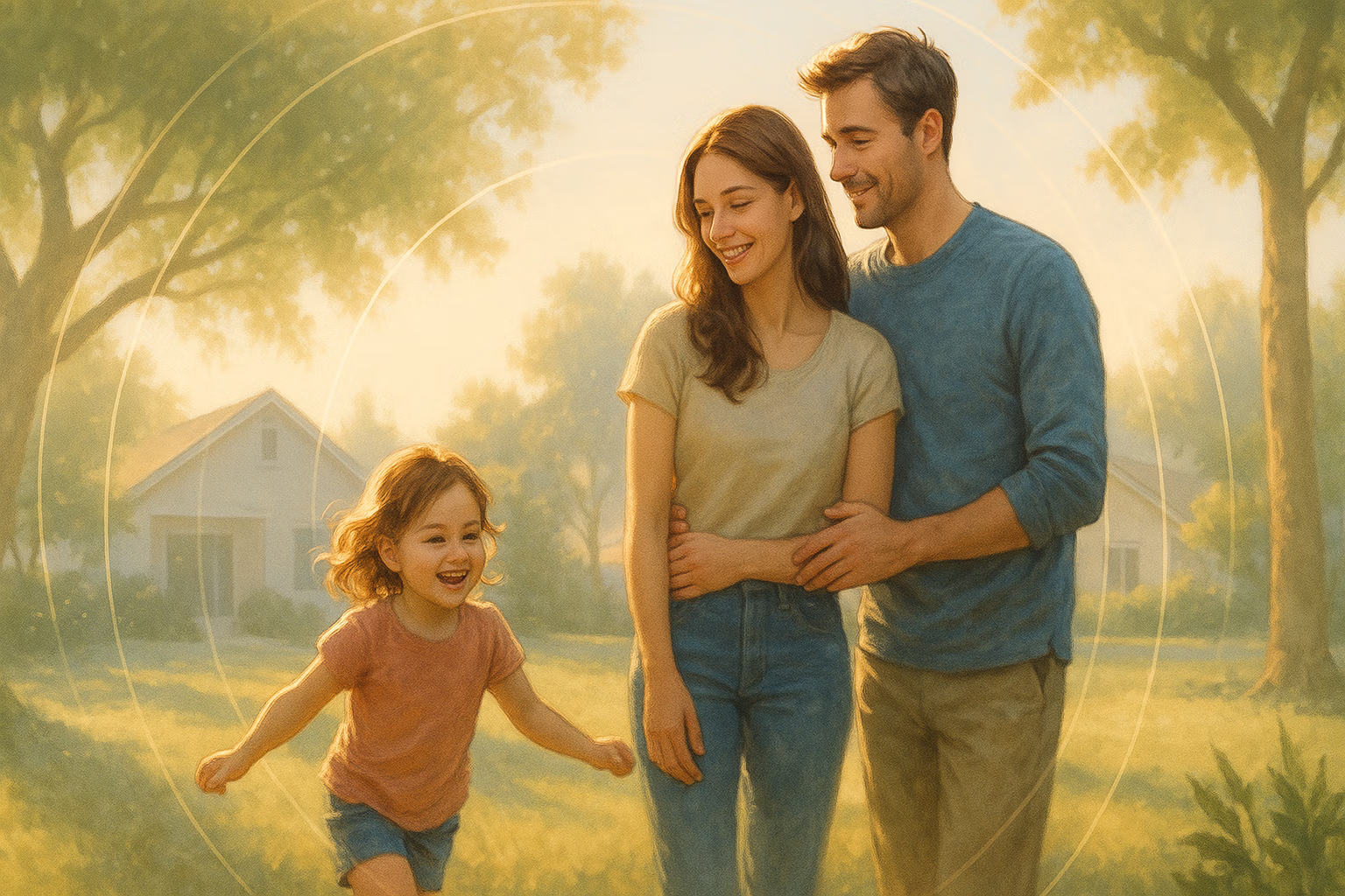 A couple with their child to depict family peace and helping to answer what is an IUL?