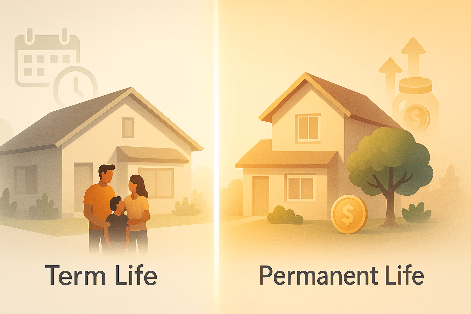 Image split between term life and permanent life to give some basics on life insurance 101