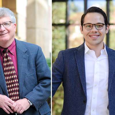 Side by side composite of Michael McConnell and Diego Zambrano posing for a professional photo.