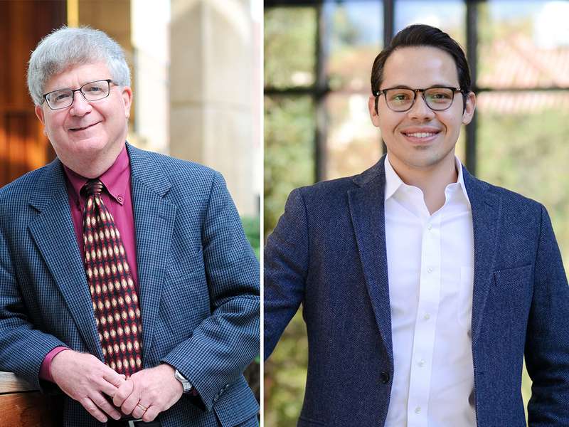 Side by side composite of Michael McConnell and Diego Zambrano posing for a professional photo.