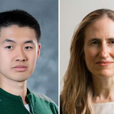 Side by side profiles of Stanford researchers Zhaoqi Lin and Emma Brunskill.