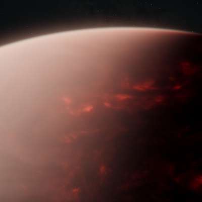 Concept illustration of a planet with a thick atmosphere and a vast magma ocean.