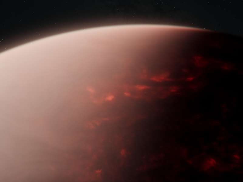 Concept illustration of a planet with a thick atmosphere and a vast magma ocean.