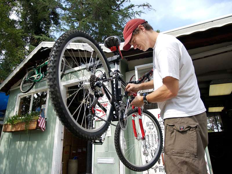 Bicycle being repaired