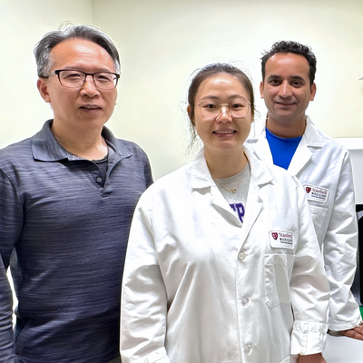 Bingwei Lu, Wen Li, and Suman Rimal in the lab