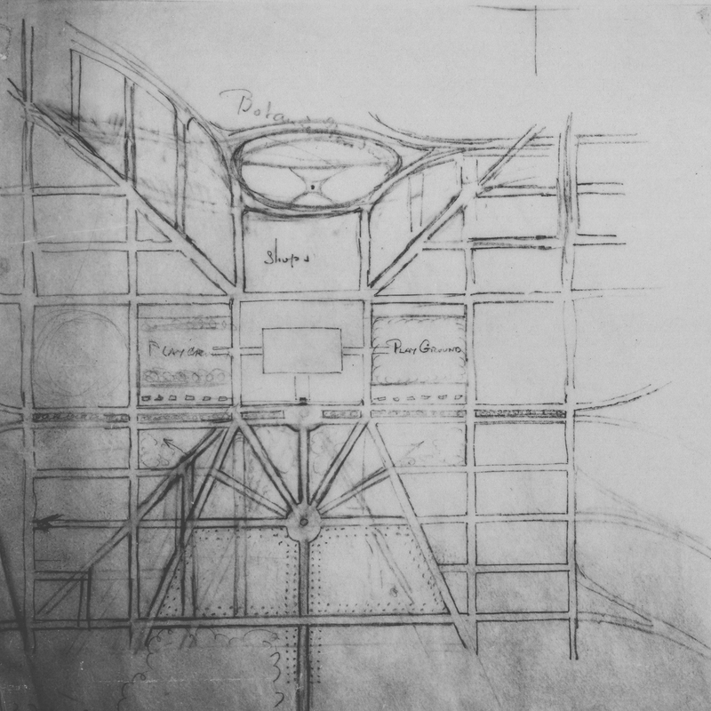 Frederick Law Olmsted's hand drawn design for the layout of the university.