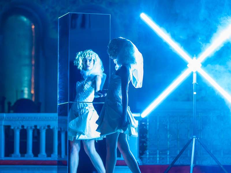 Fashion X, neon lit runway