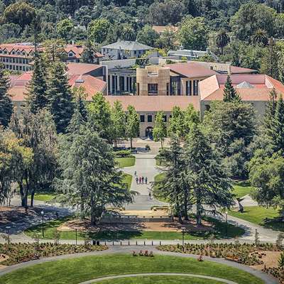 Law School from a drone surrounded by trees