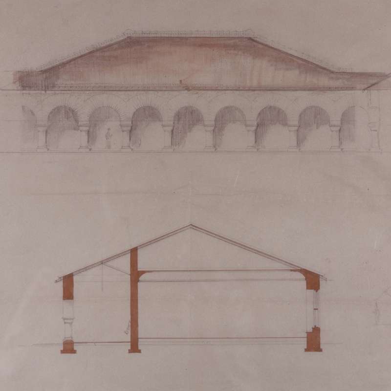 A drawing depicting the designs of Stanford's sandstone arches.