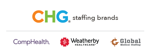 The logos of CHG's three different staffing brands
