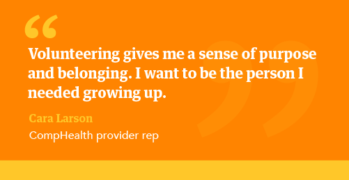 Quite from Cara Larson about how volunteering gives her a sense of purpose