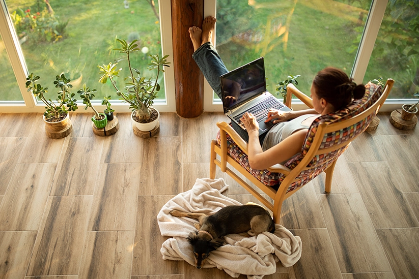 Woman working remotely